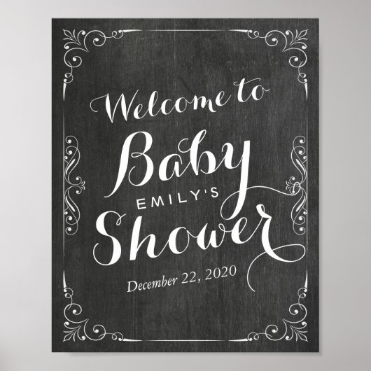 Babydusche Begrüßung Schwarz-weiße Blumenkhalkappe Poster (Vorne)