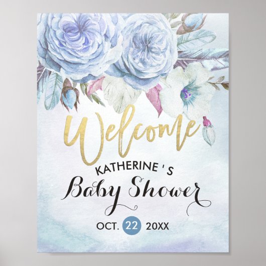 Babydusche Begrüßung Wasserfarbe Boho Blume Feathe Poster (Vorne)