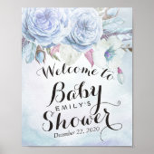 Babydusche Begrüßung Wasserfarbe Boho Blume Feathe Poster (Vorne)