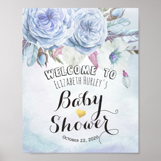 Babydusche Begrüßung Wasserfarbe Boho Blume Feathe Poster (Vorne)