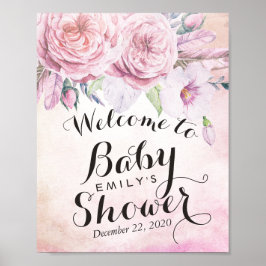 Babydusche Begrüßung Wasserfarbe Boho Blume Feathe Poster
