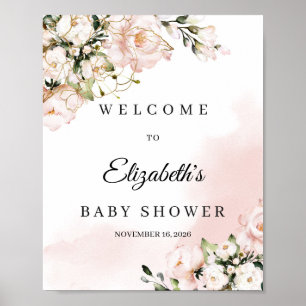 Babydusche Begrüßungsschild boho rot Rosa Blüte Poster