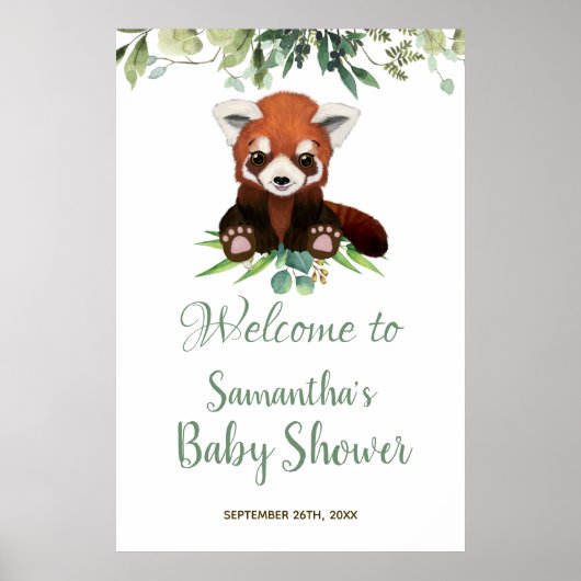 Babydusche Begrüßungssignatur Niedlicher Panda-Bär Poster (Vorne)