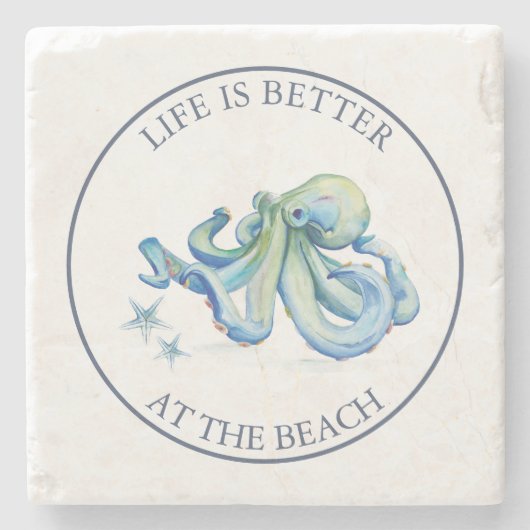 Babydusche bevorzugt Beachy Blue Octopus Steinuntersetzer (Vorderseite)