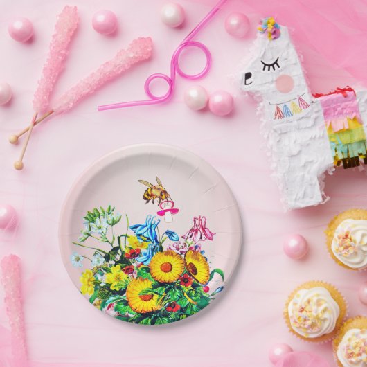 Babydusche Bienen Rosa Schnuller Pappteller (Party)