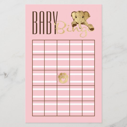 Babydusche BINGO Baby Gold Pink Elephant Flyer (Vorne)