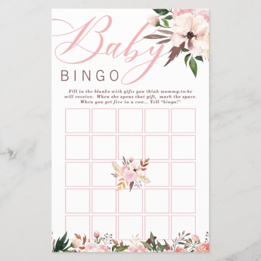 Babydusche Bingo, Boho mit Blume Flyer (Vorne)