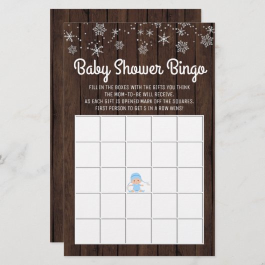 Babydusche Bingo Boy Rustikale Snowflake Bingo Kar (Vorne/Hinten)