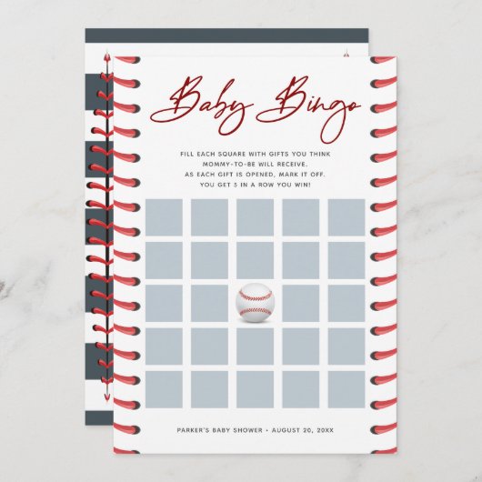 Babydusche Bingo Card | Baseball Einladung (Vorne/Hinten)