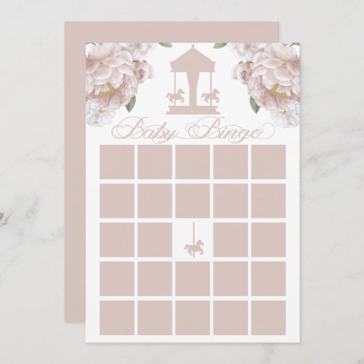 Babydusche Bingo Card | Carousel Floral Einladung (Vorne/Hinten)