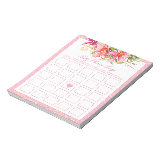 Babydusche Bingo Game Chic Blume Bouquet Pink Notizblock (Rotiert)