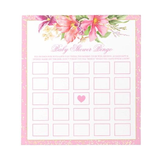 Babydusche Bingo Game Chic Blume Bouquet Pink Notizblock (Vorderseite)