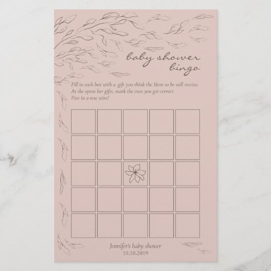 Babydusche Bingo Game Pink Blume (Vorderseite)