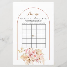 Babydusche Bingo Game Pink Floral Boho Pampas