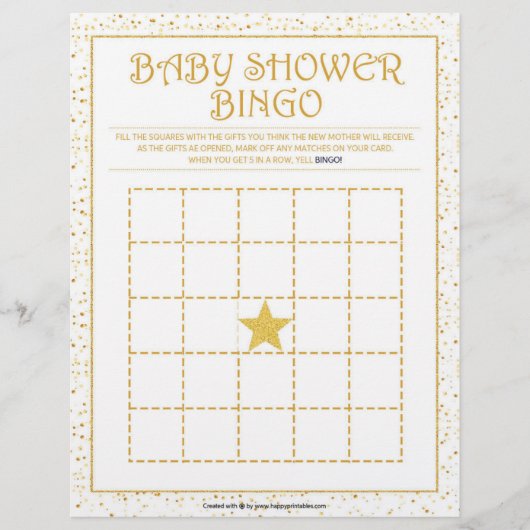 Babydusche Bingo [Golden Glitzern] Briefbogen (Vorderseite)