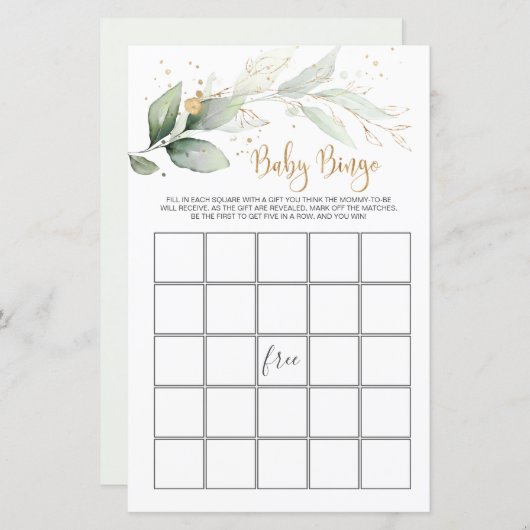 Babydusche Bingo Greenerenerage Foliage Game (Vorne/Hinten)