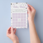 Babydusche Bingo, Imitate Confetti, Lila, Silber Flyer (Handgriff)