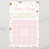 Babydusche Bingo, Imitate Confetti, Rosa, Gold Flyer (Vorne)