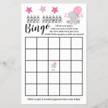Babydusche Bingo Pink Elephant Girl Game Card