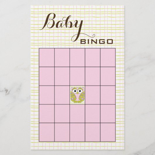 Babydusche BINGO Pink Green OWL Flyer (Vorne)
