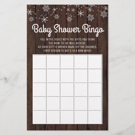 Babydusche Bingo Rustic Snowflake Baby Bingo Card Flyer (Vorne)