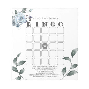 Babydusche Bingo Watercolor Dusty Blue Floral Notizblock