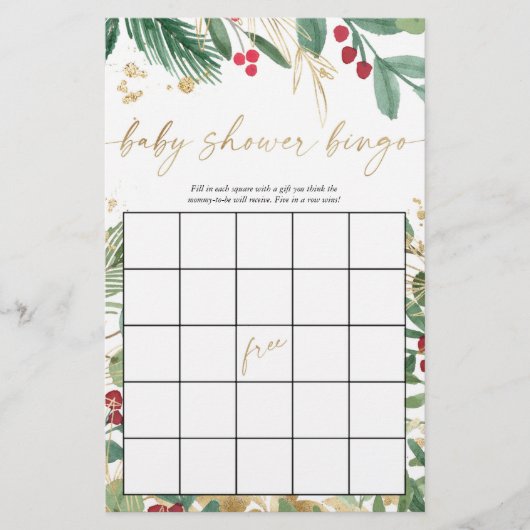 Babydusche Bingo Weihnachtsgrün Gold (Vorderseite)