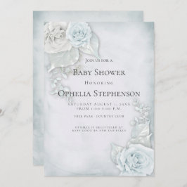 Babydusche Blass Weiße Rosen Einladung