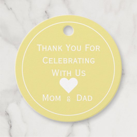 Babydusche blassgelb und weiß geschenkanhänger (Vorderseite)