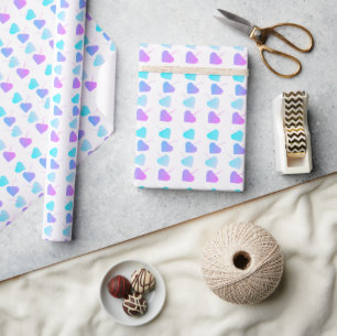Babydusche Blau, Lila und rosa Herz Geschenkpapier