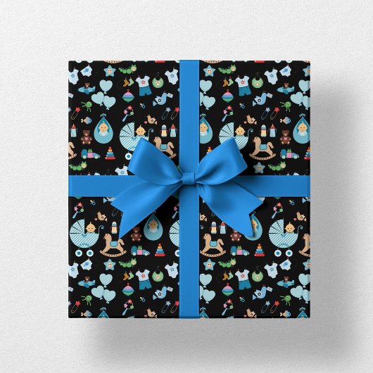 Babydusche Blau/Schwarz Umhüllungspapier Geschenkpapier Set