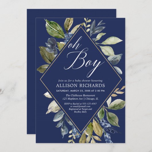 Babydusche, blau und grün einladung (Vorne/Hinten)