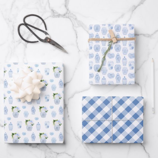 Babydusche, blau und weiß geschenkpapier set (Vorderseite)
