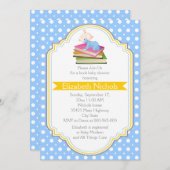 Babydusche blau, weißes Polka-Punktmuster Einladung (Vorne/Hinten)