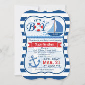Babydusche; blaue und weiße Streifen Einladung (Vorderseite)