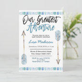 Babydusche Blauer Abenteuer Einladung (Stehend Vorderseite)