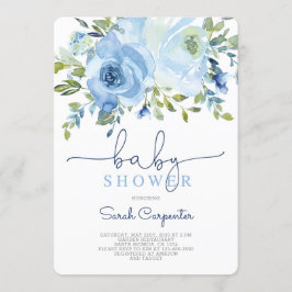 Babydusche, blauer Blumenjunge Einladung