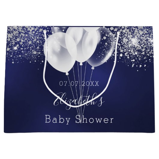 Babydusche blauer Glitzer Große Geschenktüte (Vorderseite)
