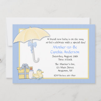 Babydusche Blauer Regenschirm Einladung