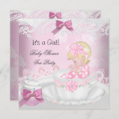 Babydusche Blonde Girl Pink Baby Teacup Cupcake Einladung (Vorne/Hinten)