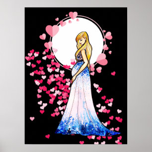 Babydusche Blonde Lady in Maternity Long Dress Poster