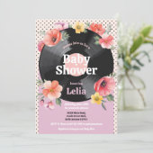Babydusche Bloral Summer Record Music Party Einladung (Stehend Vorderseite)