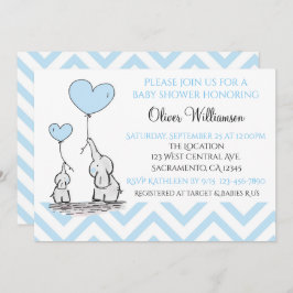 Babydusche Blue Baby Elephant mit Herz Custom Einladung