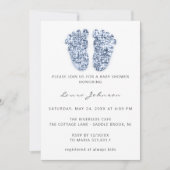 Babydusche Blue Boy Feet Glitzer Foto White Einladung (Vorderseite)