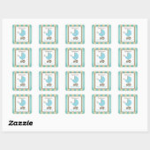 Babydusche Blue Carriage & Stripes Quadratischer Aufkleber (Blatt)