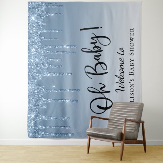 Babydusche Blue Glitzer Begrüßung Foto Hintergrund Wandteppich (Beispiel)