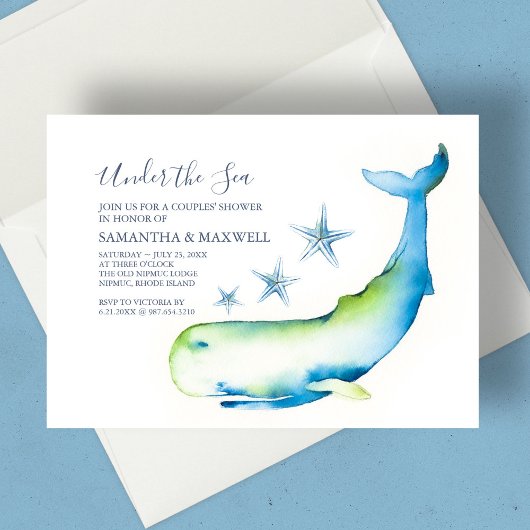 Babydusche Blue Nautical Whale Watercolor Einladung