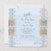 Babydusche Blue Pearl Lace Vintag Bears Spot Einladung (Rückseite)