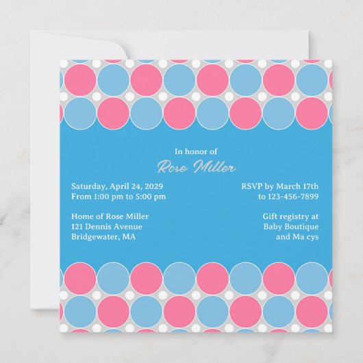 Babydusche Blue Pink Flat Einladung (Rückseite)