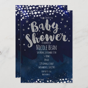 Babydusche Blue & Silver Starry Night Einladungen